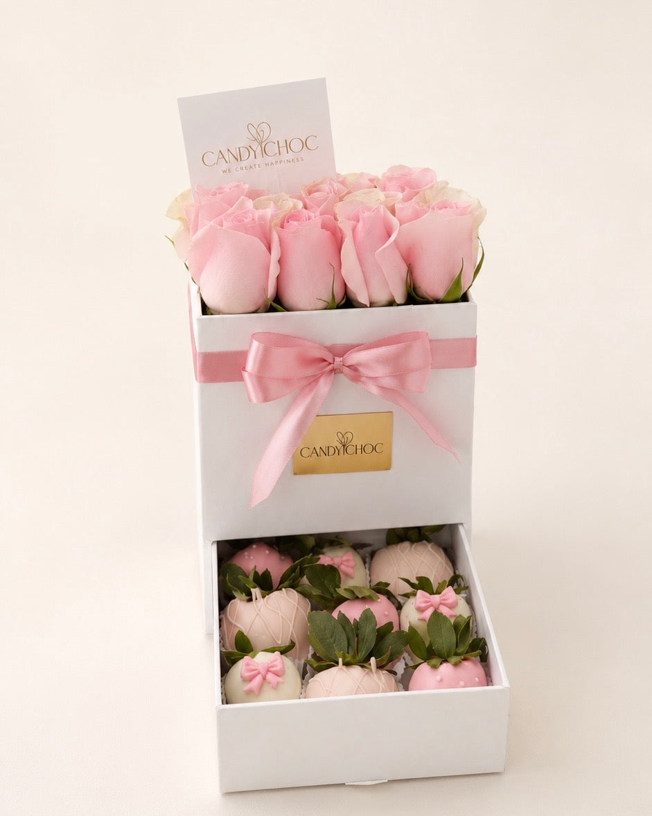 Bliss de 9 fresas con 12 rosas